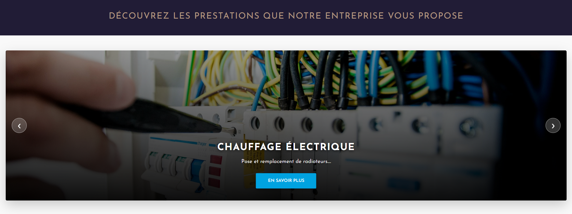 Capture d'écran de l'affichage dynamique des prestations sur le site